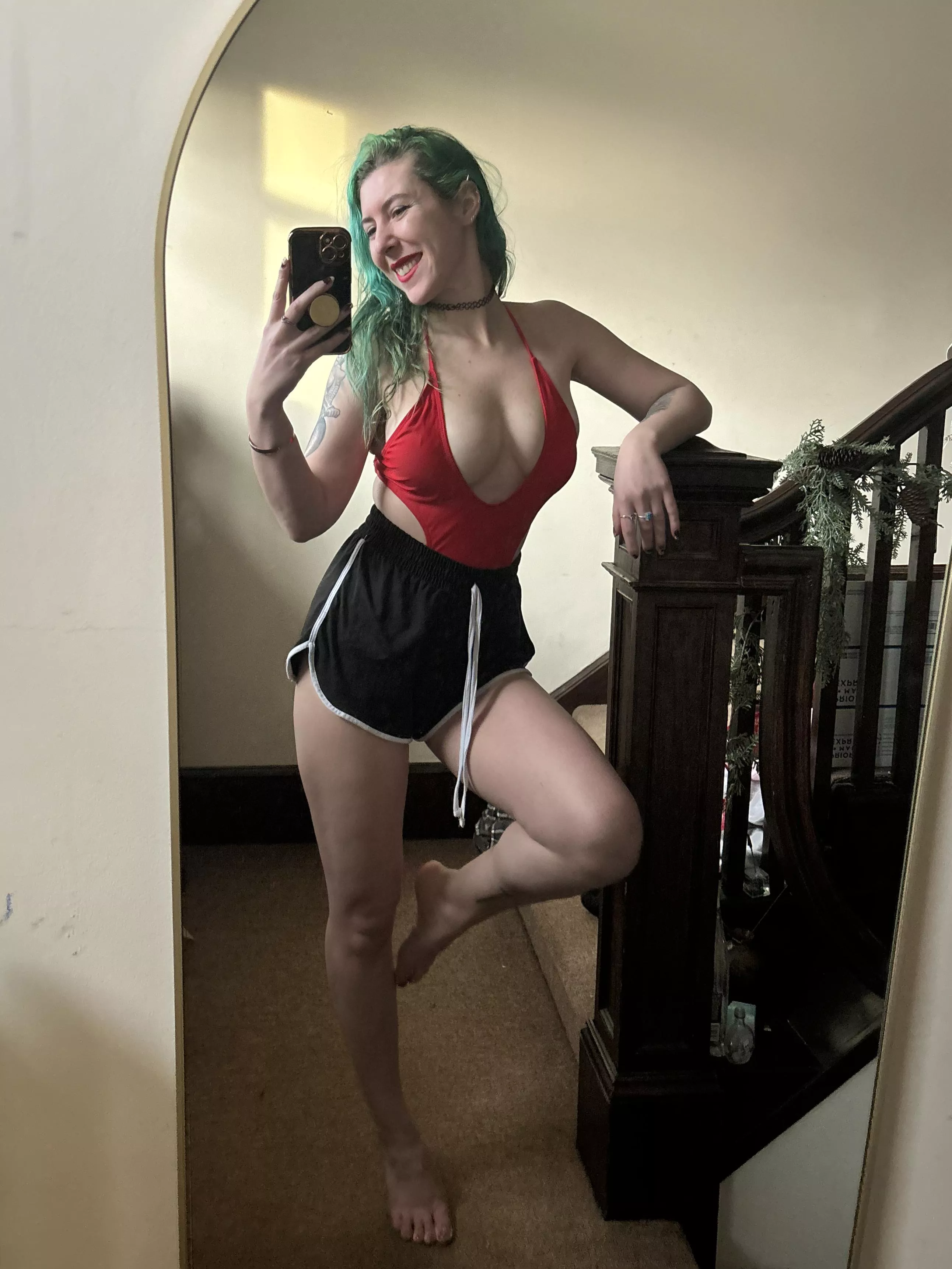 Braless in red posted by sirenskiss3