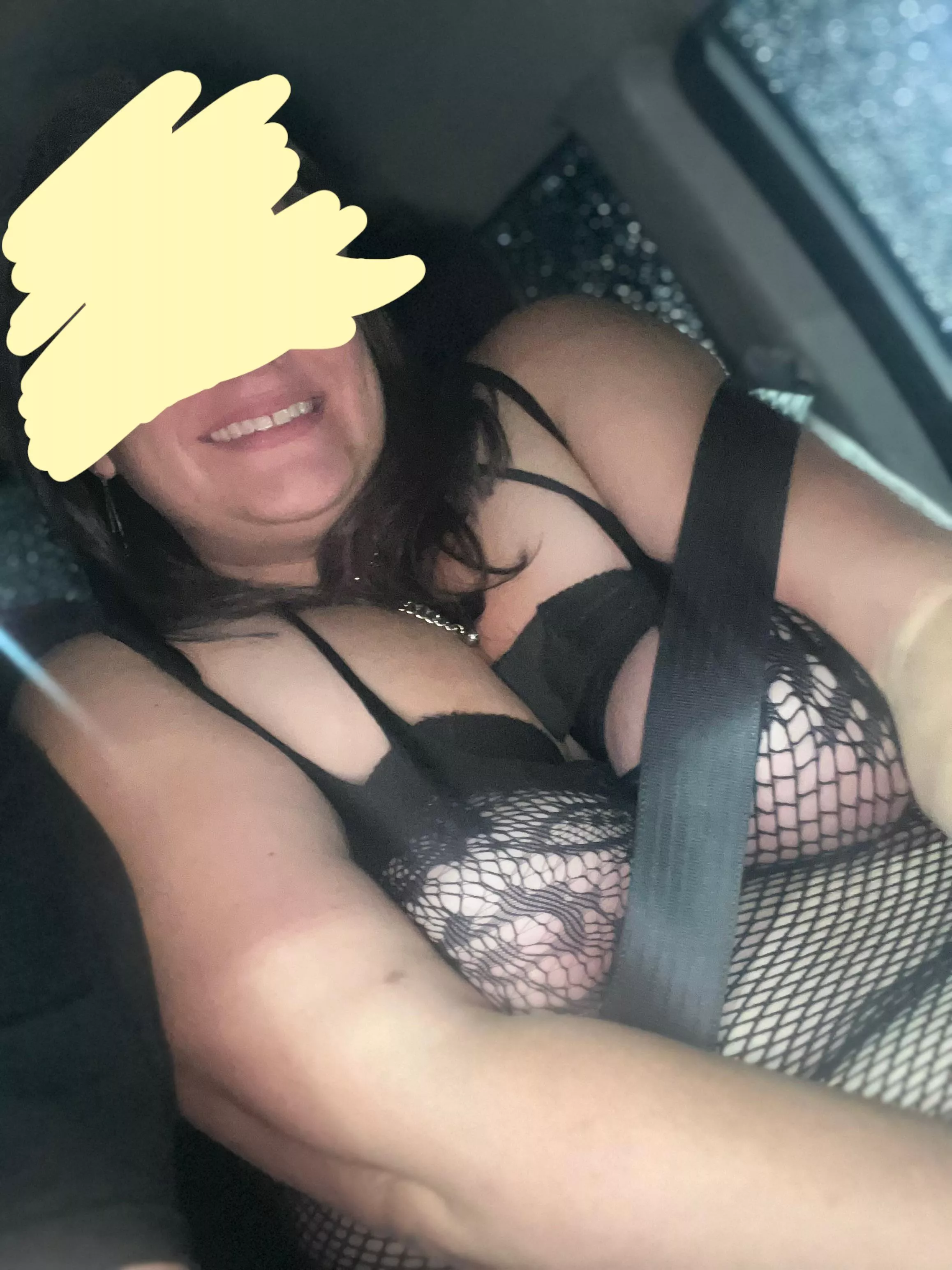 Breast cuffs and a fishnet dress on date night- this is in the drive thru at McDonald’s so we could get home sooner posted by Binksman1