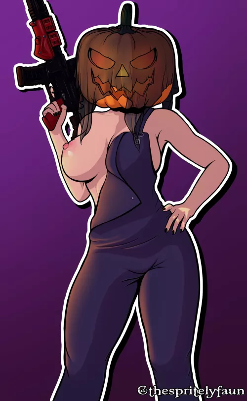 Just Nokk Trying On Her Halloween Elite ;P (A very late Halloween piece) (OC) by thespritelyfaun