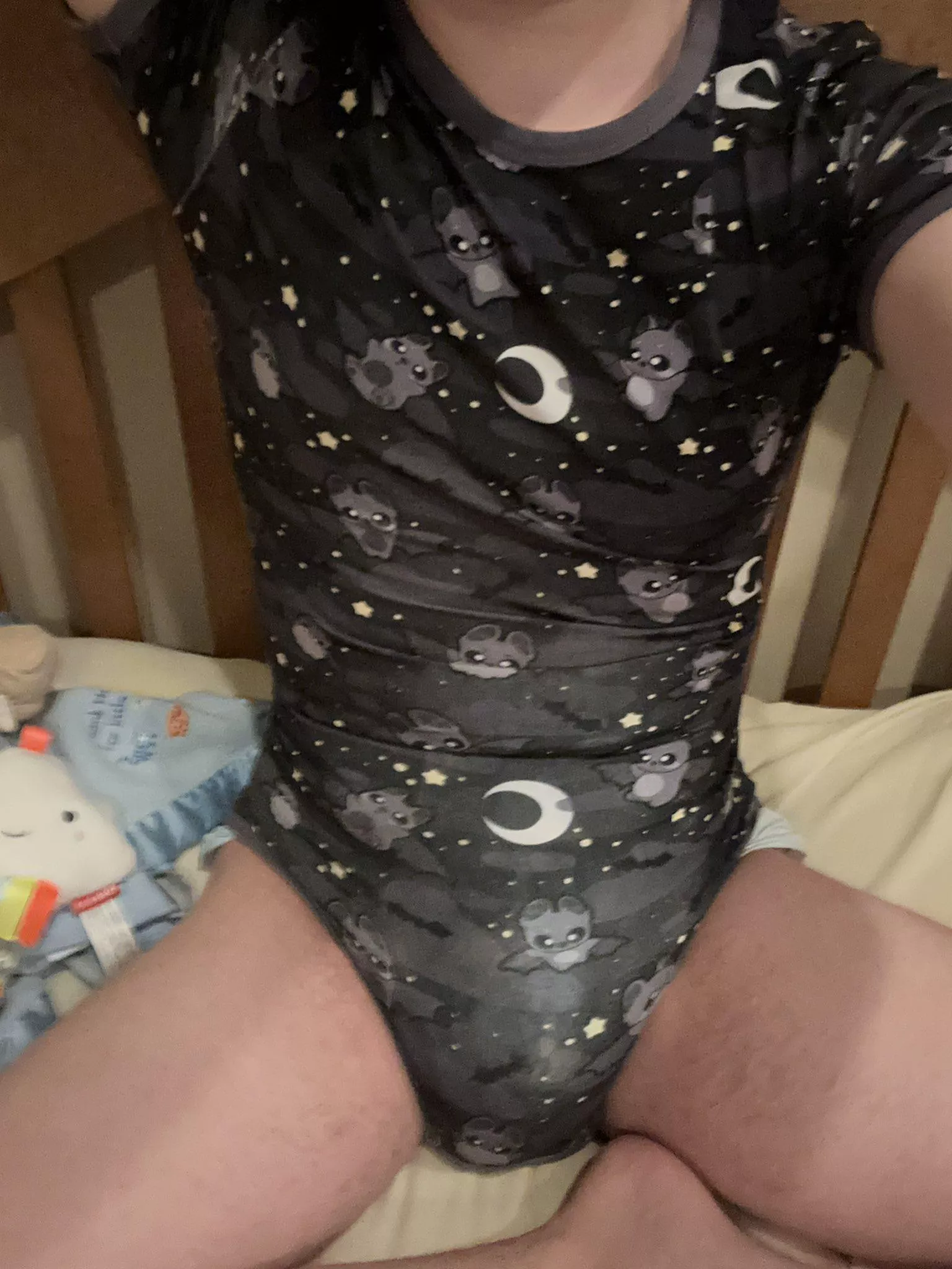 New Bat Onesie~! ^^ It's so comfortable that I'm actually in love and can't stop gushing about it and really wanted to share! I feel like a lil' baby bat, LOL! posted by MysteryDiaperer