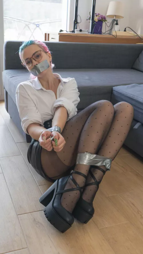 Silver tape bondage [f] by CharmingMistress