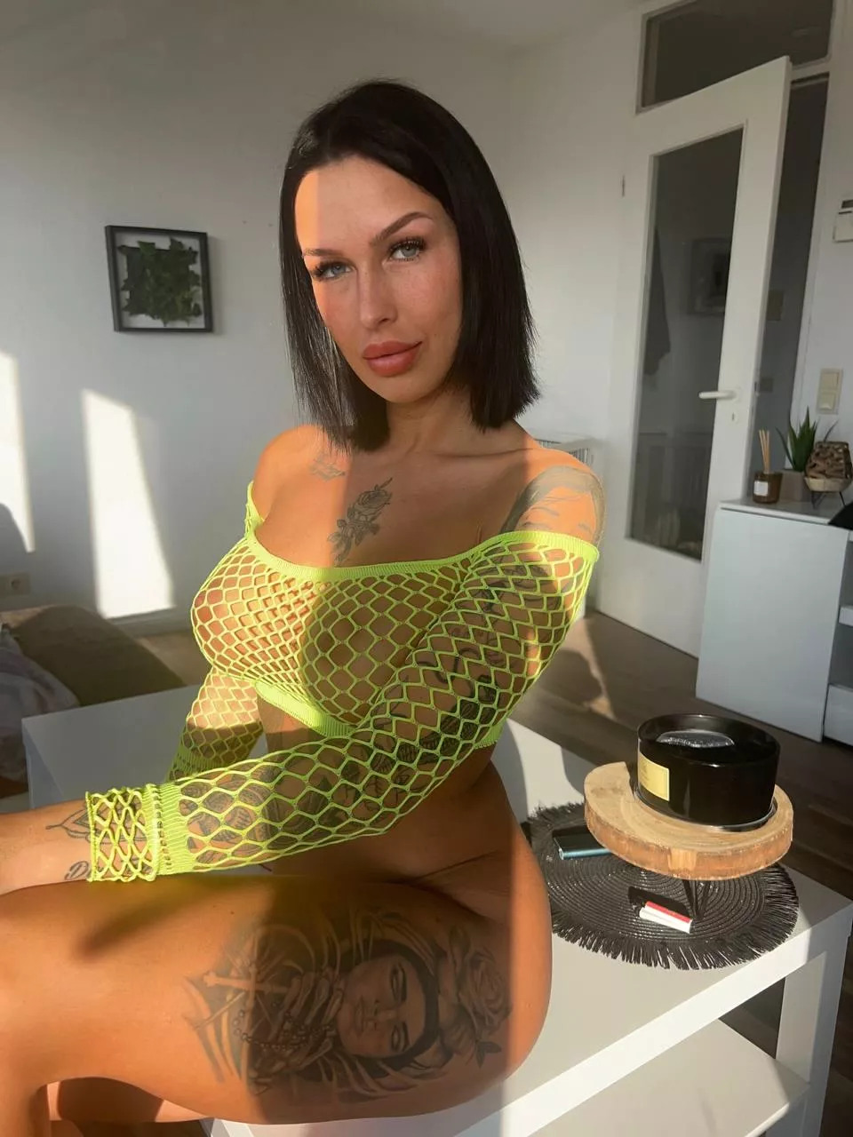 i like the way my tits pushes through the fishnets posted by Autumnwater