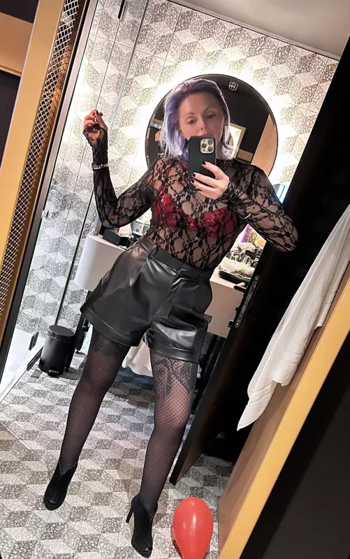 Leather shorts for my night out by theinkedsiren1