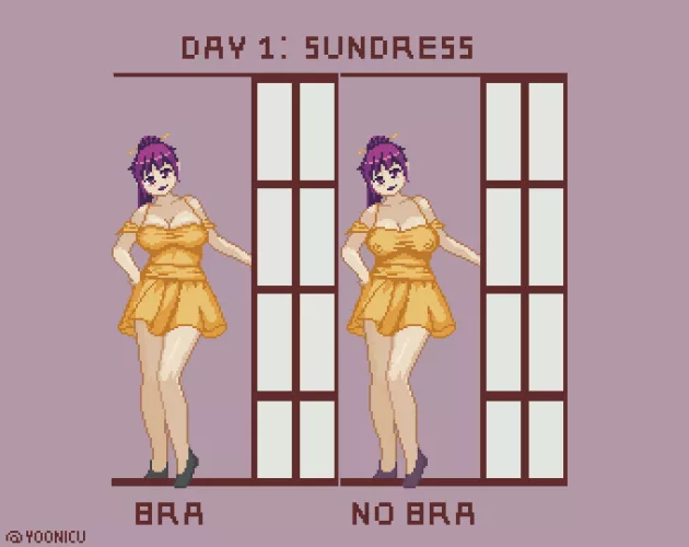 Practicing drawing clothes with and without bra in pixel art using my OC Maya as a model. by Mind-Breakar
