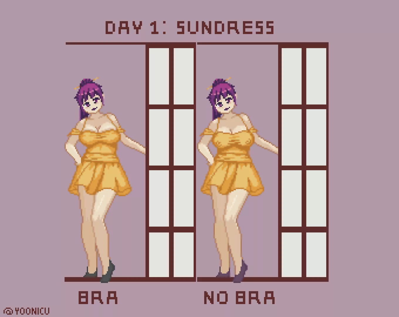 Practicing drawing clothes with and without bra in pixel art using my OC Maya as a model. posted by Mind-Breakar