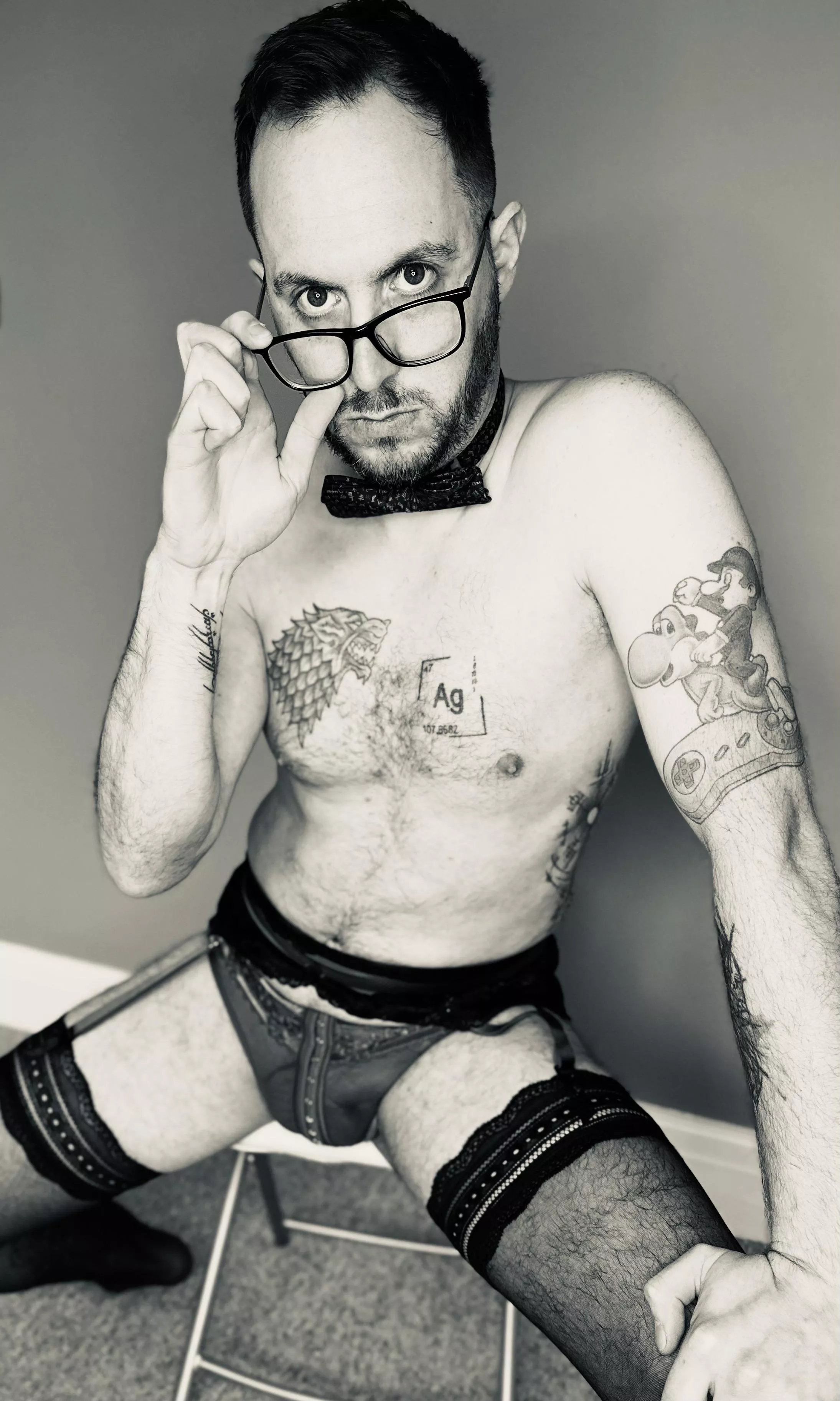 Classy with the bow tie, slutty with the stockings, ready to serve your every whim mistress posted by Upstairs-Egg-8922