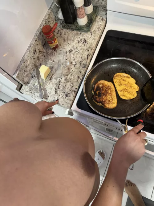 Her bump looks so cute while making breakfast for us 🥰  by Bellacosooo786
