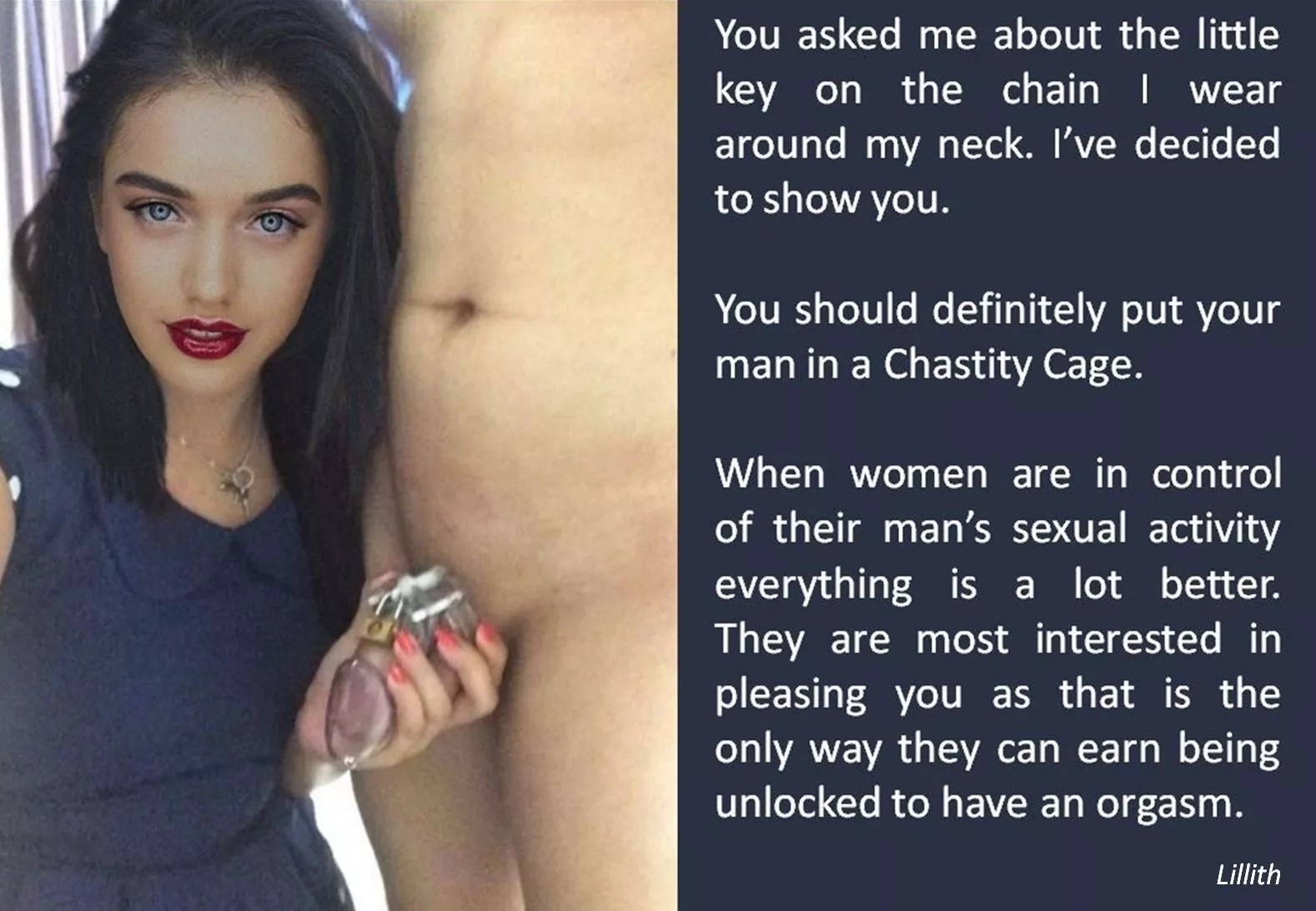 Telling my girlfriend about male chastity posted by Lillithsx