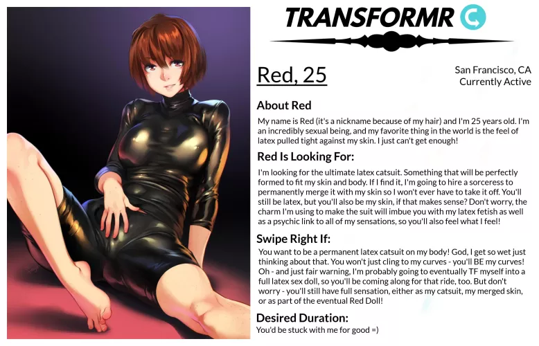 Transformr Profile: Red [Caption, Inanimate, Clothing-TF] by SloaneIvy by Xander178