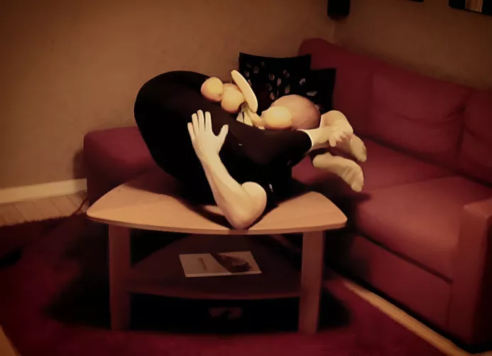 Folded up to a fruit basket on a table. by ContortedOne