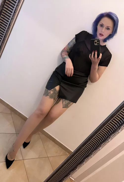 Little leather mini and long legs by theinkedsiren1