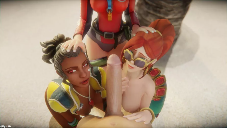 Kinessa, Lian and Cassie doing penis inspection rounds at the beach (MyH3D) by gifsundgirls