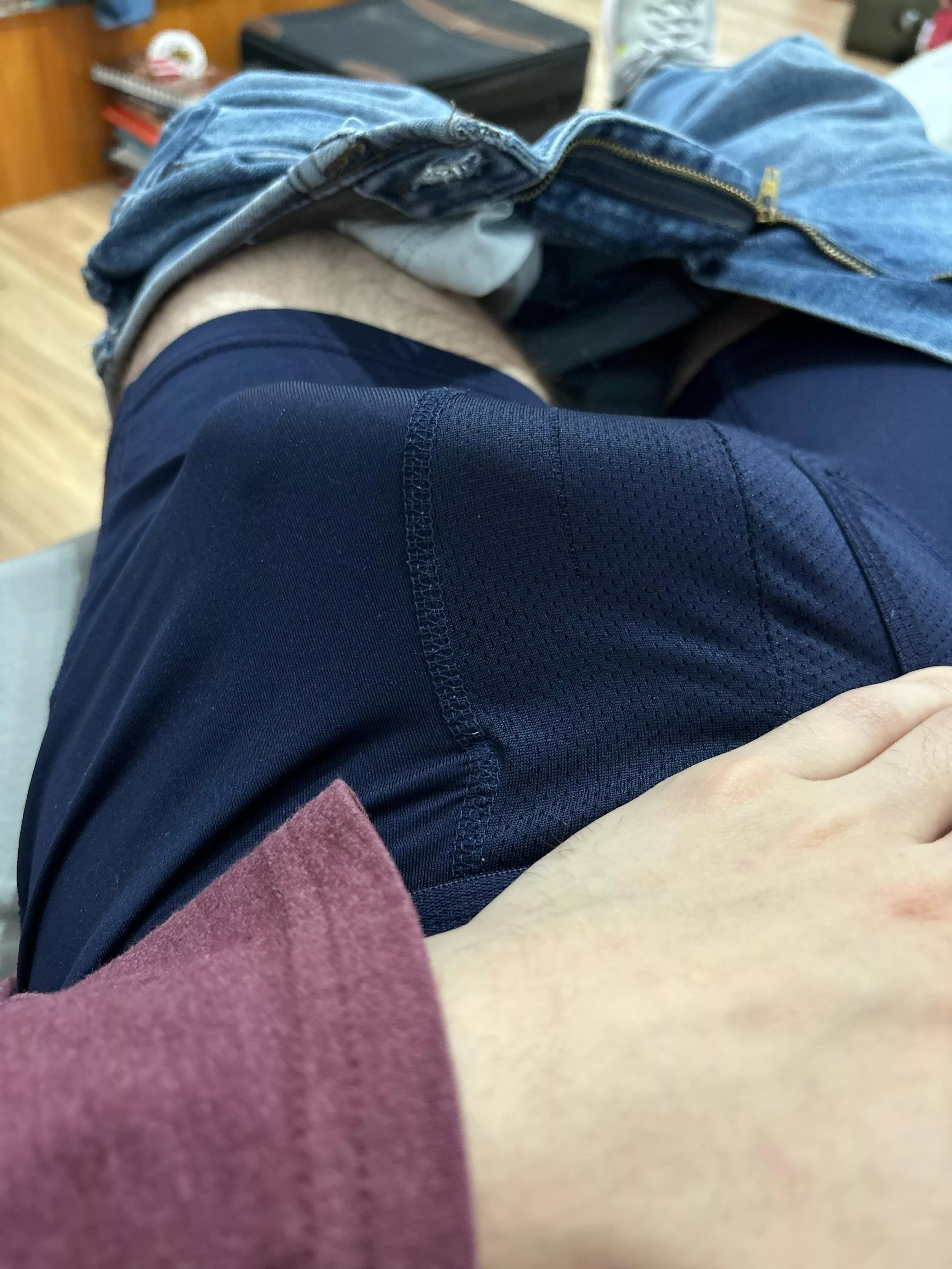 Massive bulge in my pants - had to take the jeans off to let my cock breathe lol posted by Bamacockman