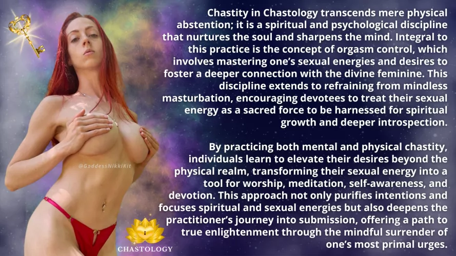 The Sanctity of Chastity and Orgasm Control in Chastology FemDom Chastity Caption by Goddess Nikki Kit by GoddessNikkiKit