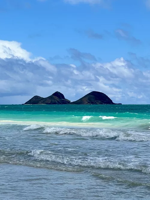 View of Moku Nui and Moku Iki from Waimanalo Beach Hawaii by lanafre04