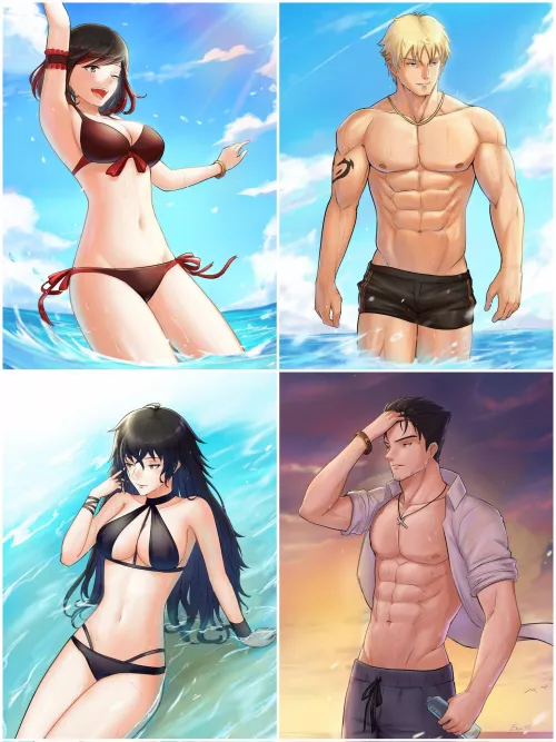 Eryx45 RWBY Ecchi fanart of Team STRQ at the Beach by CapAccomplished8072