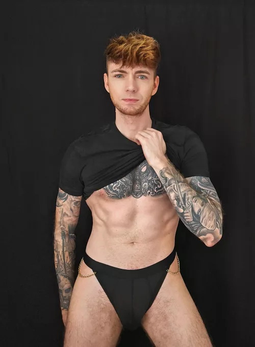 New black jockstrap with gold chains  by tattooedgingerlad