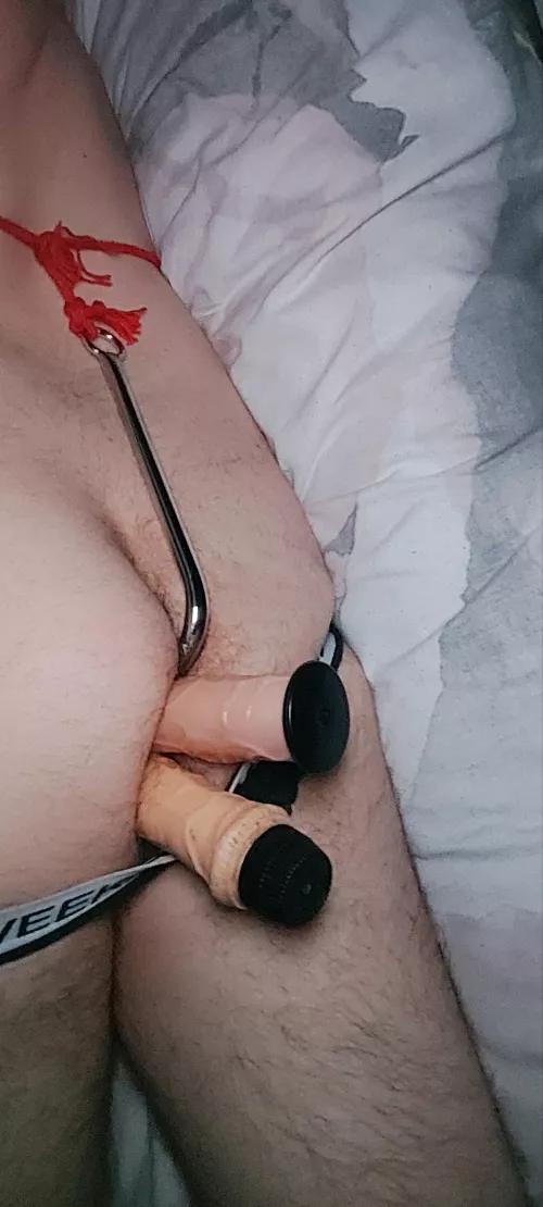 2 huge dildos and anal hook in my ass with sexy black panties on  by ruinedbf