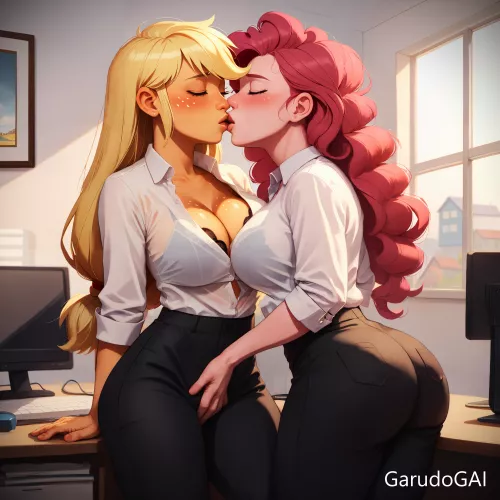 Applejack and Pinkie Pie - Office Touch (AI-Generated) by GarudoGAI