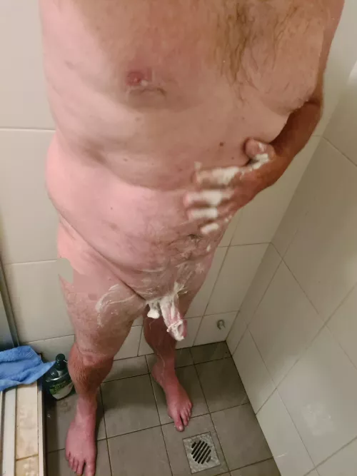 Aussie morning shower shave by man-or-