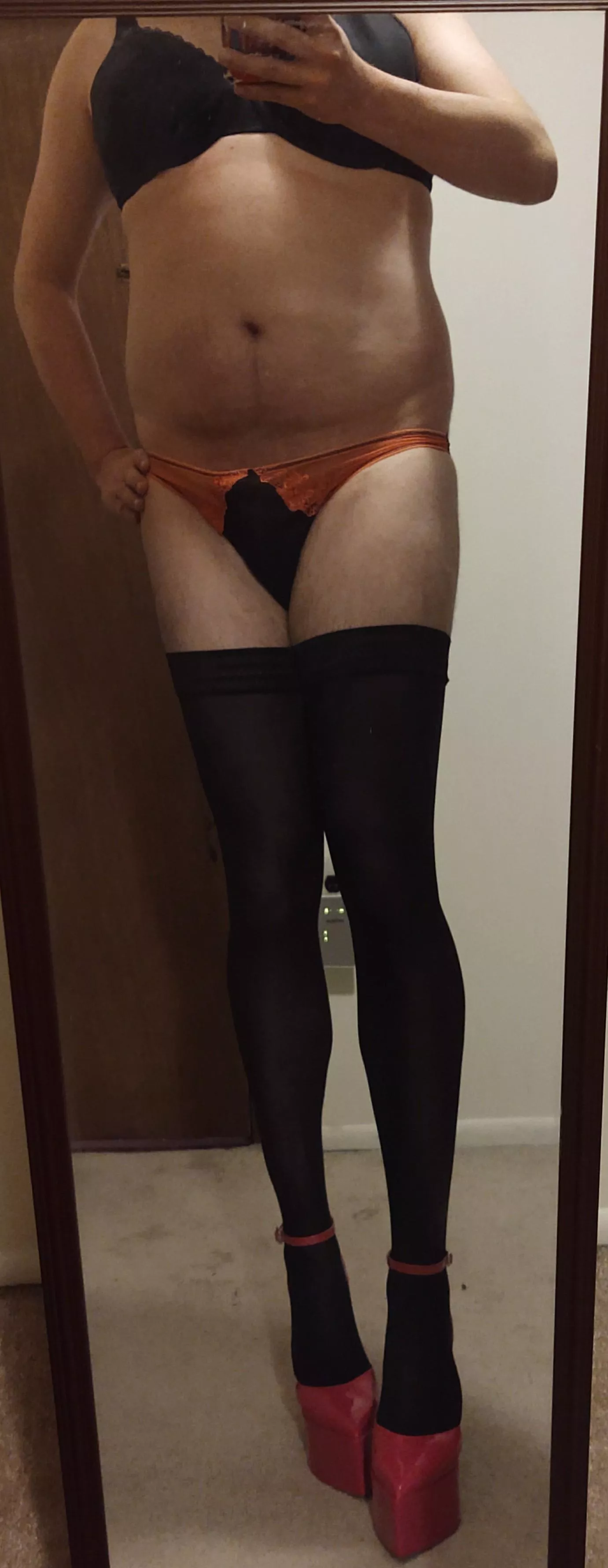 I was told to try black stockings with my pink heels  posted by Iloveheelsandhose