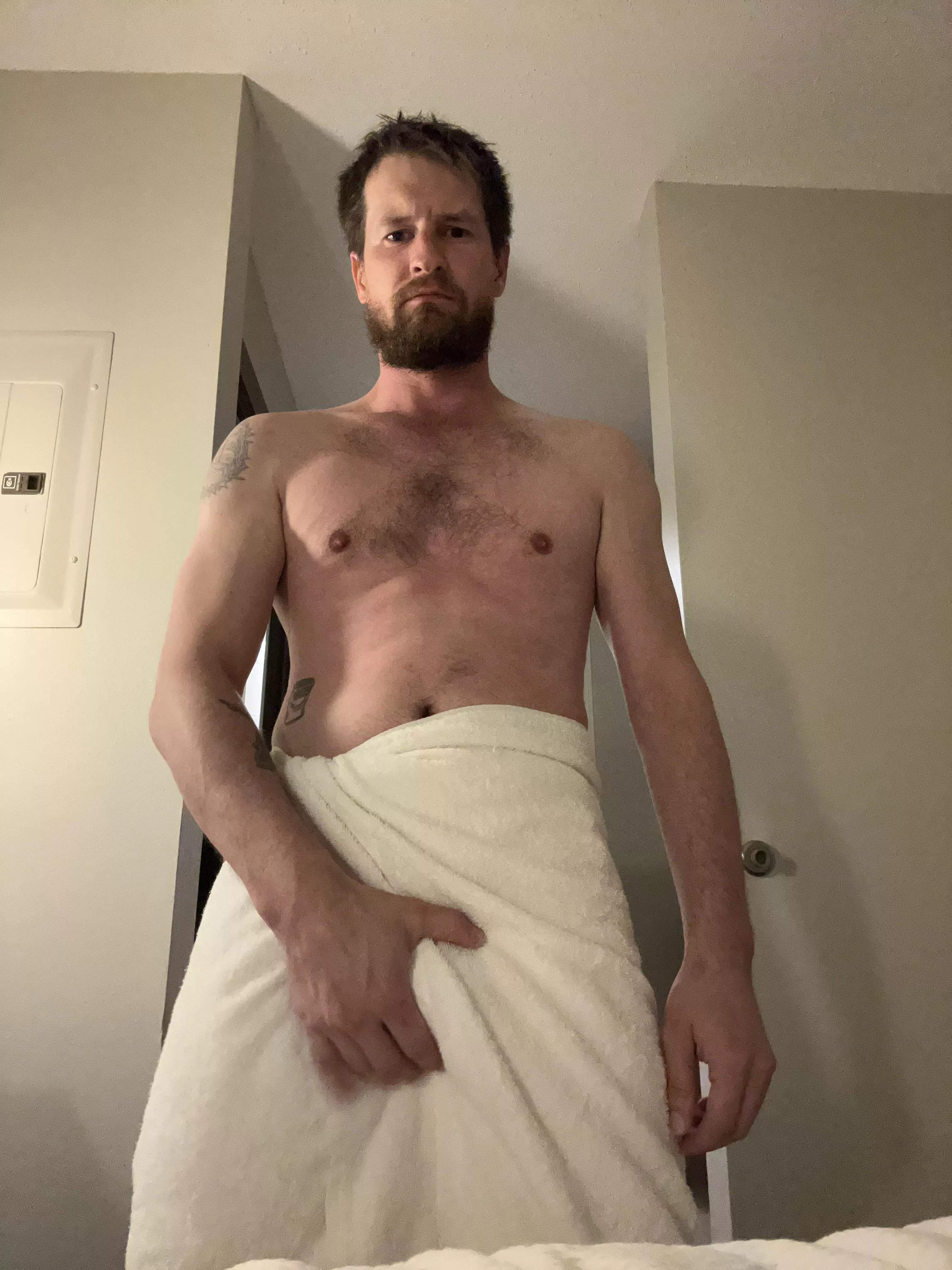 Who wants to see what happens when this towel falls off! posted by ReceptionParty6072
