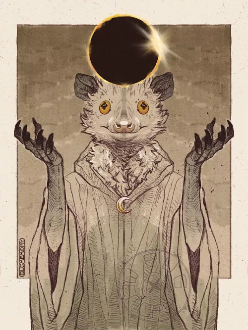 Solar eclipse-themed art of my opossum, Harold [art by me] by BugMemory
