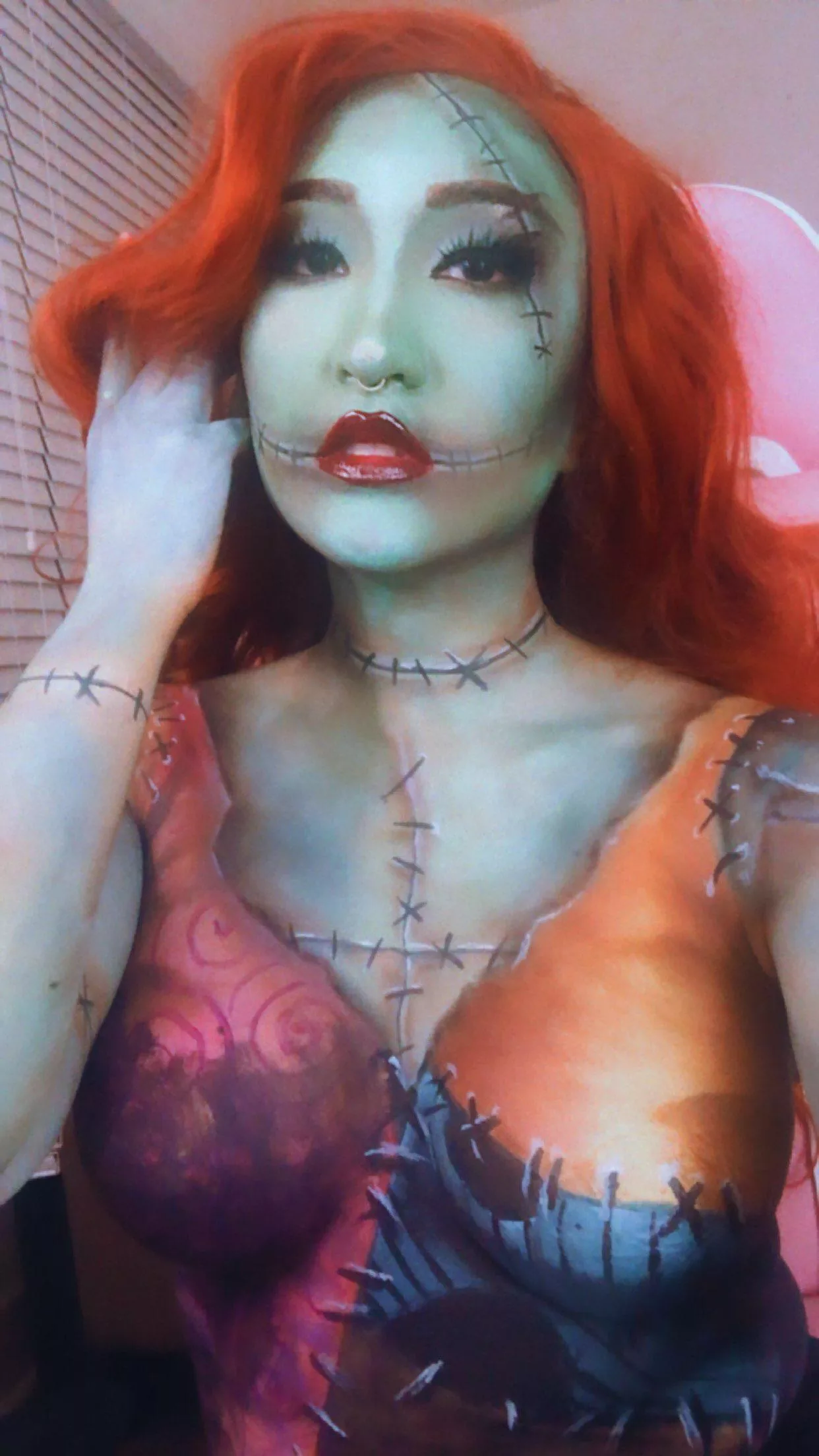 Sally from The Nightmare Before Christmas bodypaint cosplay (Seekaysee) posted by seekayseee