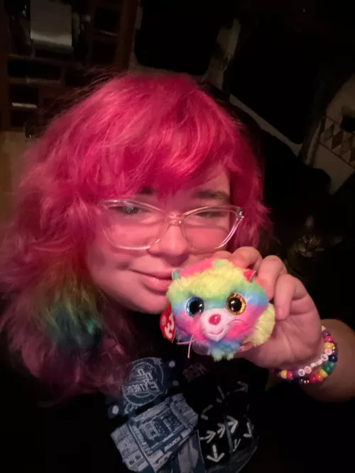 thinking about making a fursona or general furry oc based on this wonderful plushie i got. should i? also he reminds me of my hair :) by rainbowraverdeluxe