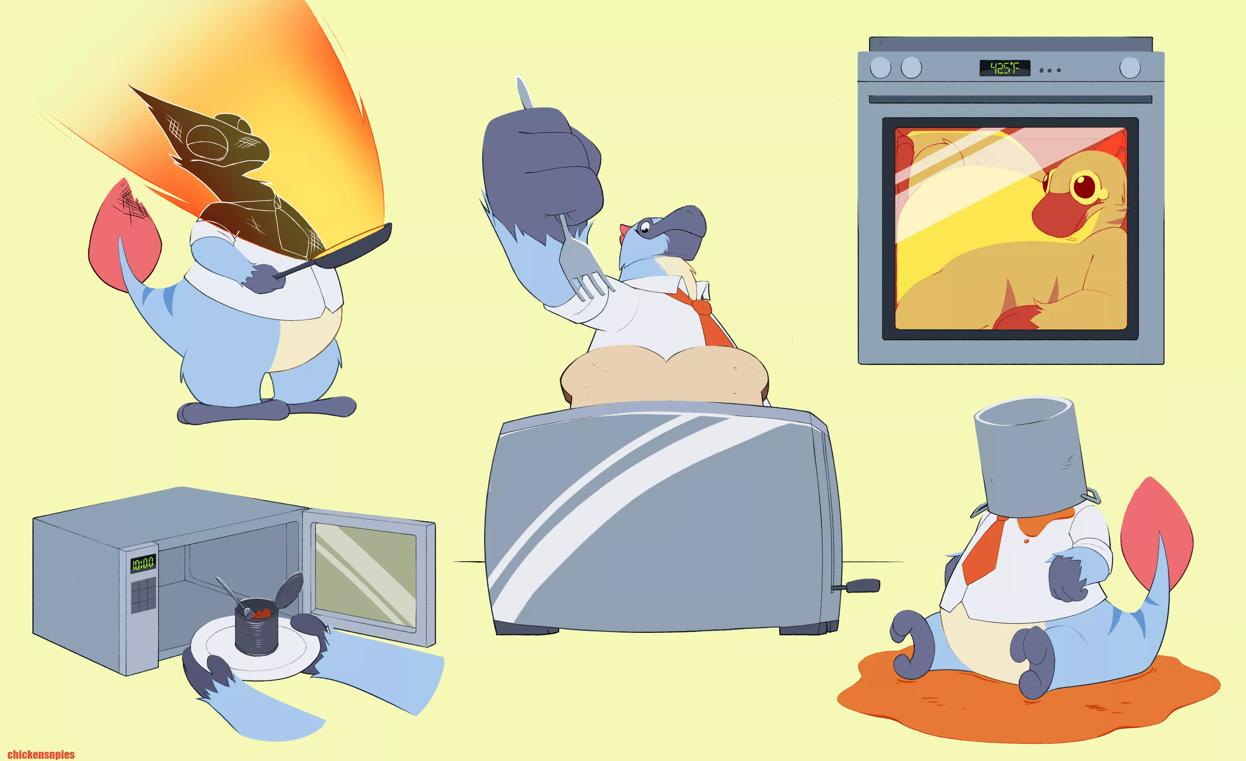 Cooking is hard... :( (art by me, @chickensnpies1 on twitter) posted by chimigni