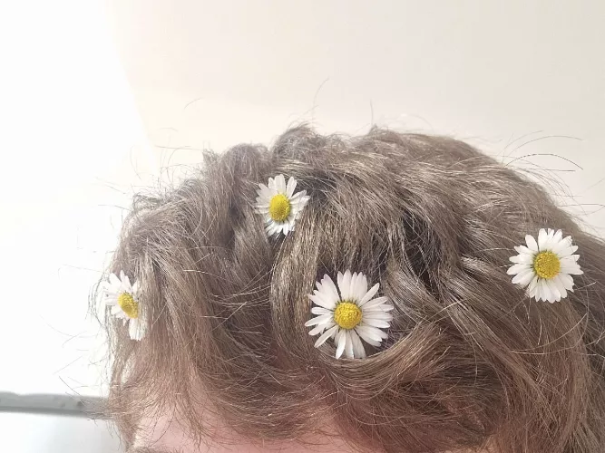 Felt cute so I picked some daisies from my back garden and put them in my hair aaaaa by joethecatboy