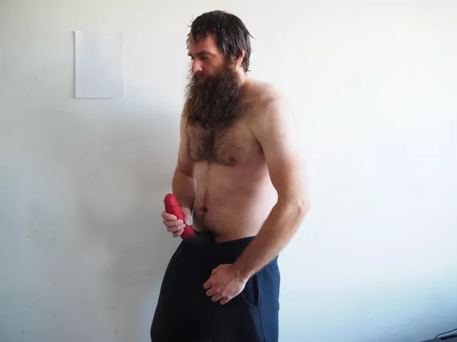 Me, with a large 10,5 inch red dildo by Mysterious-Man1