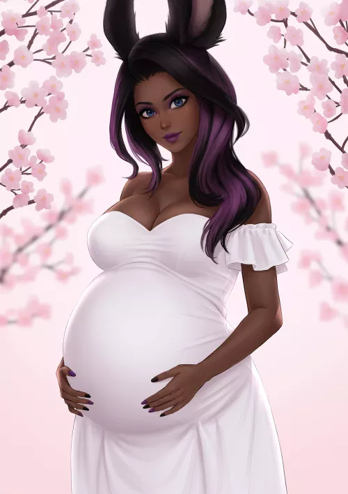 My OC Arna looking wonderfully pregnant in a white dress surrounded by Cherry Blossoms. 😍🥰 Drawn and painted by the very talented umigraphics! Link to his page below. Despite her looking very similar to my OC Iris. They still feel just unique enoug by TheMadParadox002