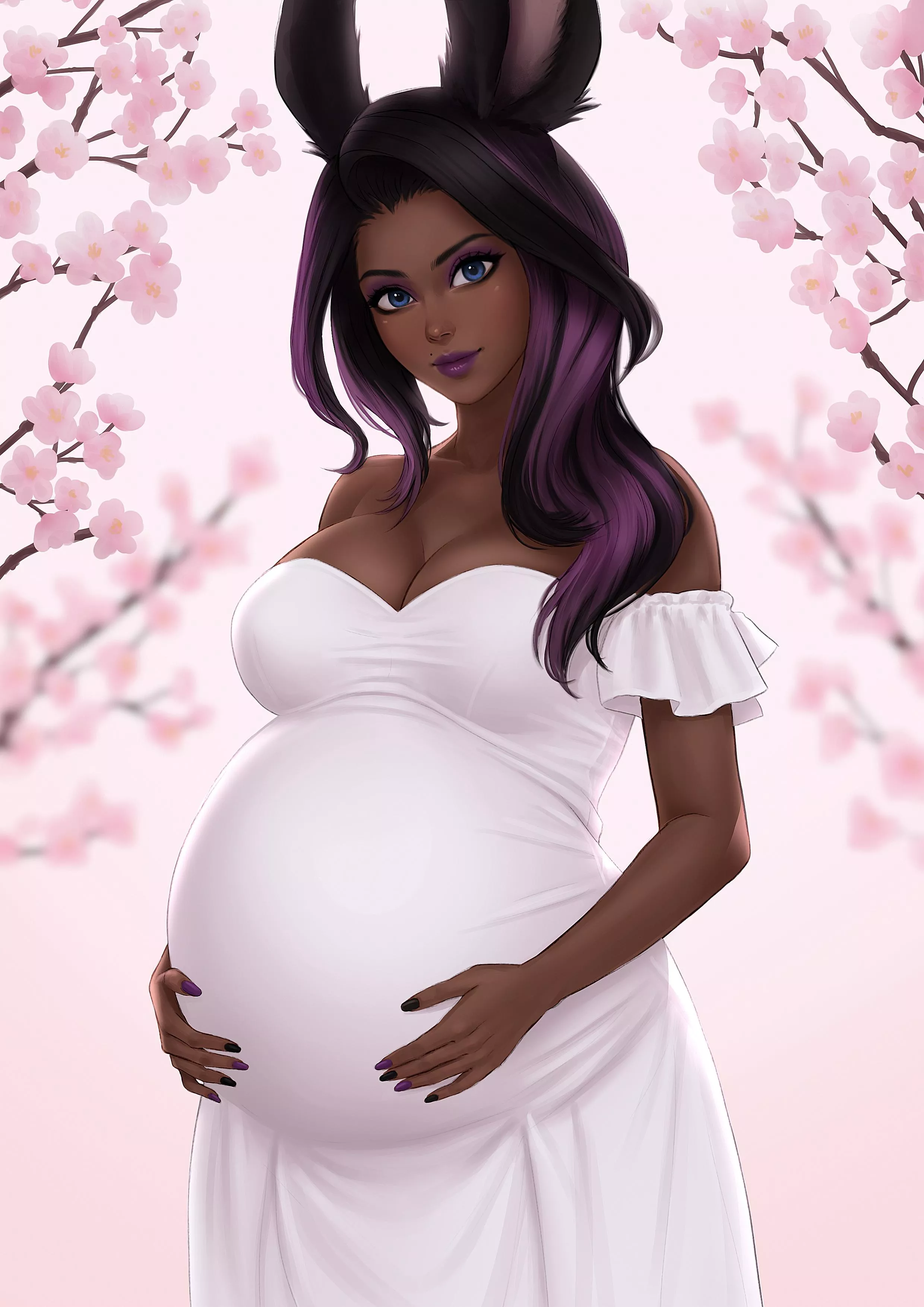 My OC Arna looking wonderfully pregnant in a white dress surrounded by Cherry Blossoms. 😍🥰 Drawn and painted by the very talented umigraphics! Link to his page below. Despite her looking very similar to my OC Iris. They still feel just unique enoug posted by TheMadParadox002