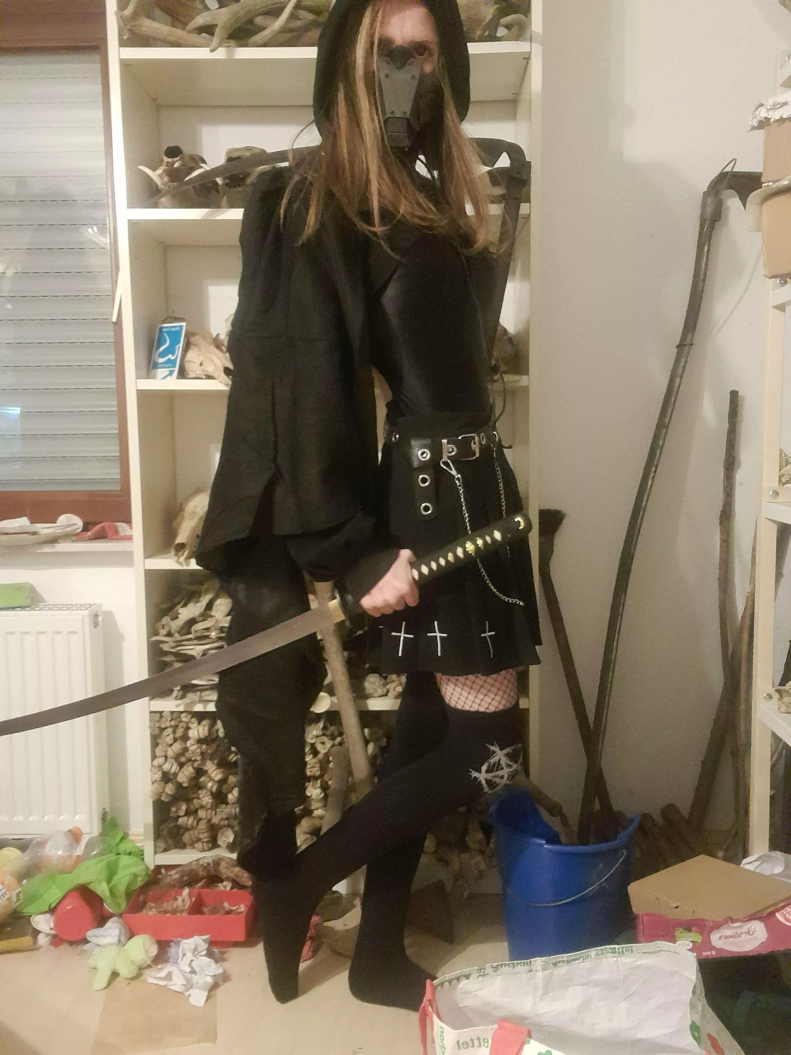 Okay, hear me out. Cyberpunk Goth Assassin femoy. No? Only me? Fair :( posted by WbGothFemboy