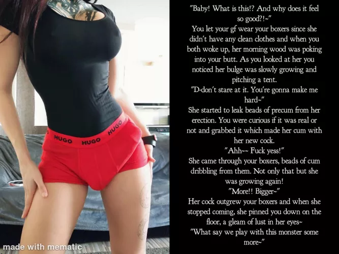 Your gf went to sleep wearing your boxers and ended up filling them out better than you~ by GorillaMaxxing27