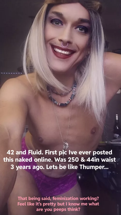 Never posted a picture in my feminine mode online this nude. Lots of work to get here I know I still have more to go by PrettyNproudAZsissy