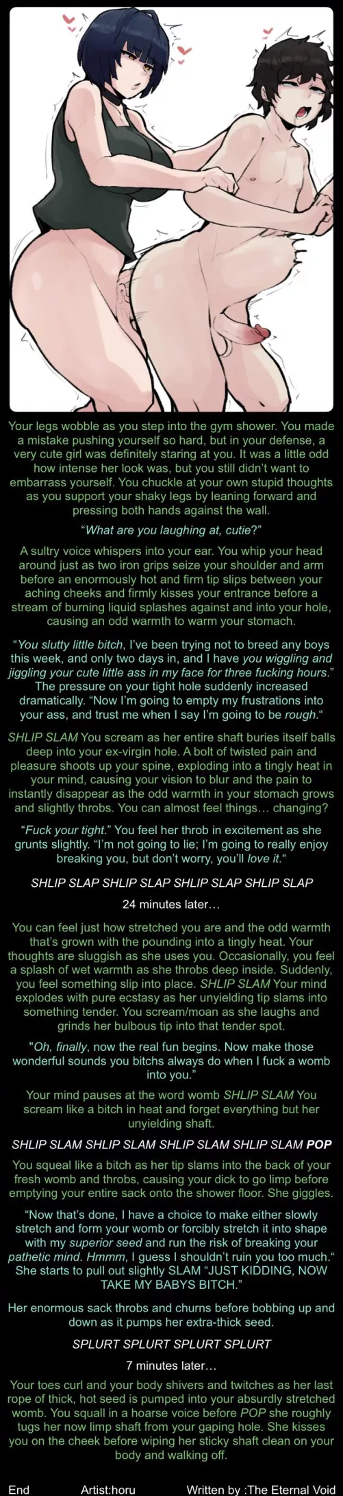 Stretching in the showers [rough] [noncon] [impreg] (Artist:horu) ;3 by The_EternalVoid