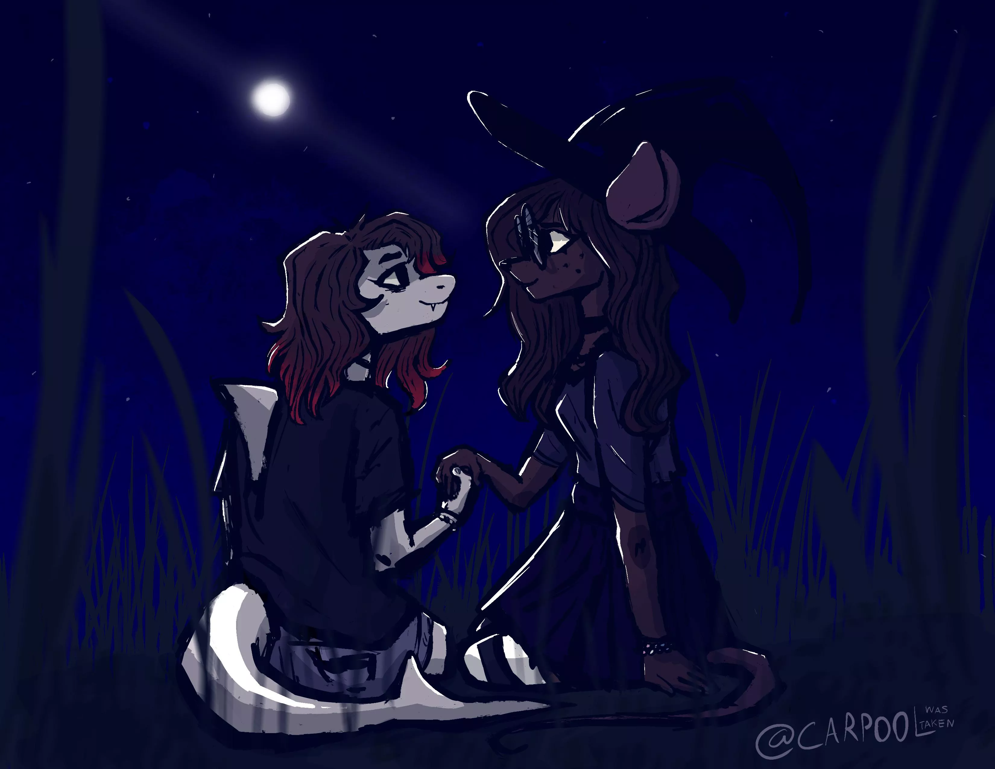 A silly shark and a witchy mouse watching the stars 💫 posted by CarpoolWasTaken