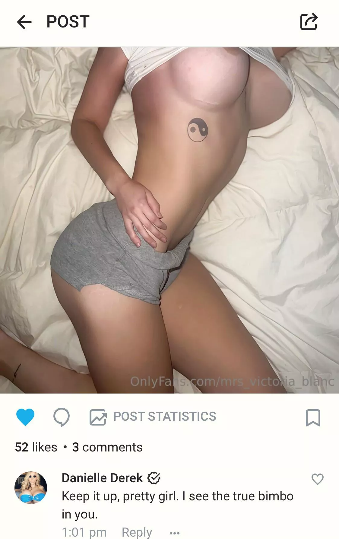 Am I a validated bimbo now that Danielle Derek commented, messaged, & followed me?! posted by hoe_to_housewife