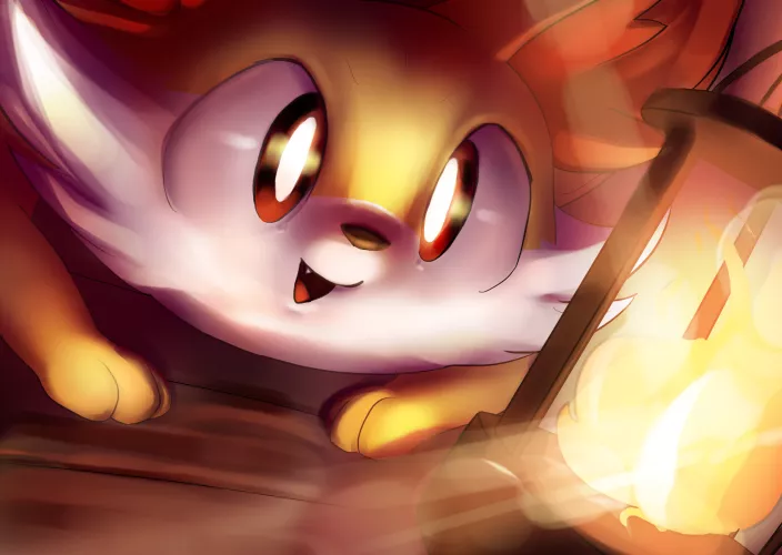 Fennekin looking at lamp by Omakase123