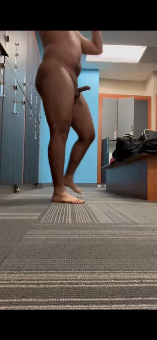 usually walking naked hard around the locker room by selfs1n