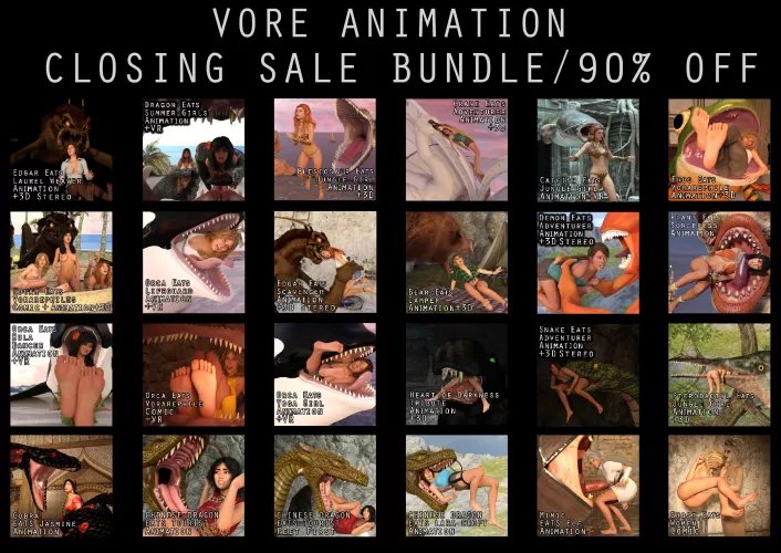 {Video} Vore Animation Closing Sale, 90% OFF(?/Non-Human Preds)(F/Human)(Soft)(Oral)(unwilling)(nsfw)(OC: WormsignVore Animations) by WormsignVore