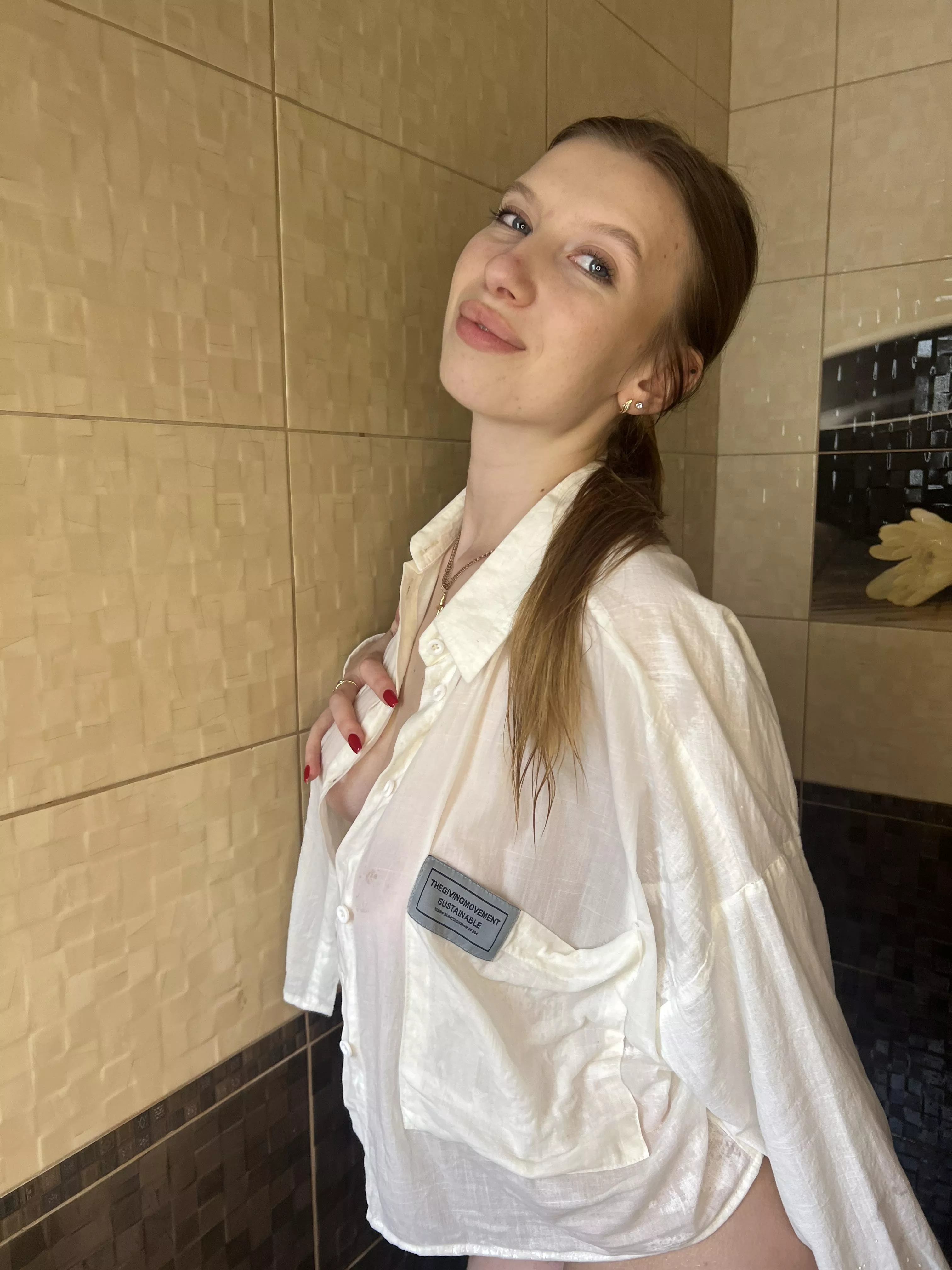 My shirt is so wet, you can peek at me taking a shower in the mock small window posted by Babinhoe