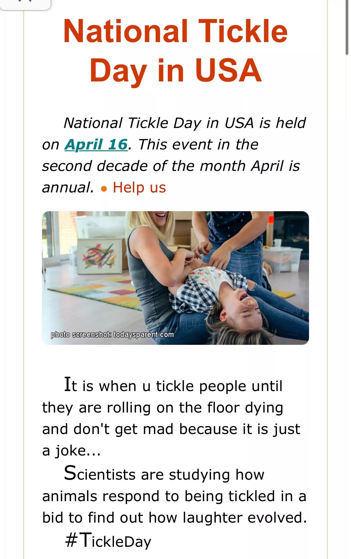 Celebrate National Tickling Day today folks ;) posted by throwwaway0011