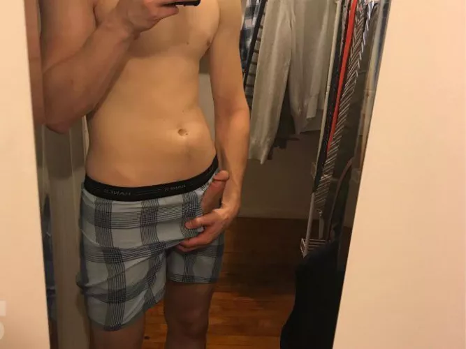 Cock poking out of my boxer shorts by bonerjams9595