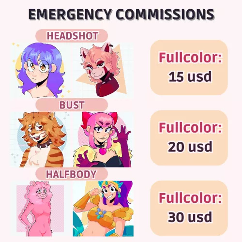 [FOR HIRE]🚨 Emergency Commissions! 🚨 by jashyart