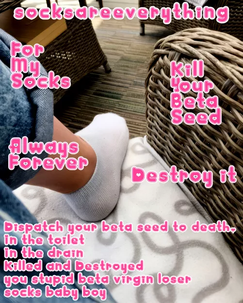 Dispatch your beta watery dead end seed to death into the toilet in the drain you stupid beta virgin! by SocksAreEverything