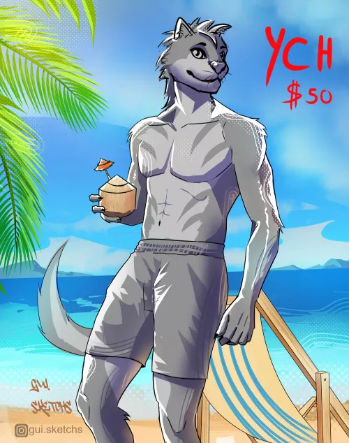 Hello Peeps ,New Beach YCH available! Come Get Yours ! 🐾 DM Me! (Art By Me) by gui_sketchs