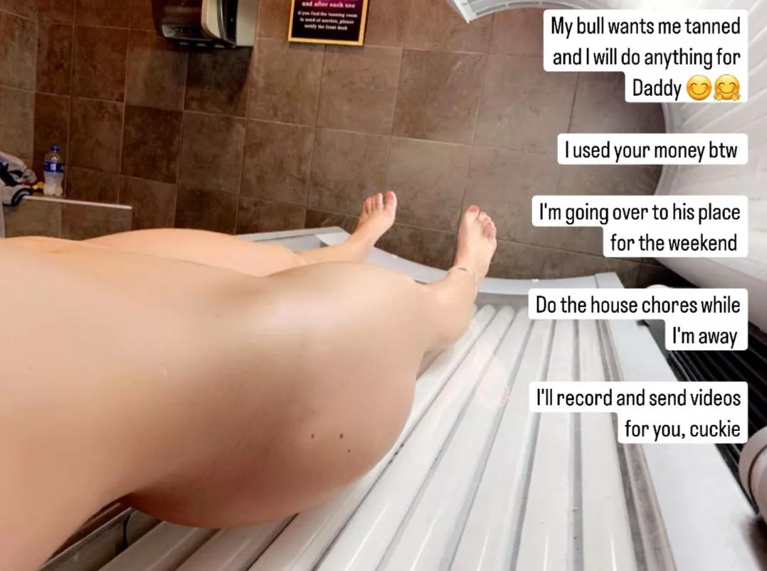 Her bull wants her tanned  posted by Captionsforever